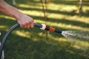 hombre regando sus plantas en su jardin hombre con camisa azul min 7